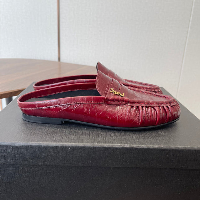 YSL 26S LOAFER MULES IN DARK RED CALFSKIN