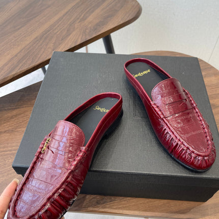 YSL 26S LOAFER MULES IN DARK RED CALFSKIN