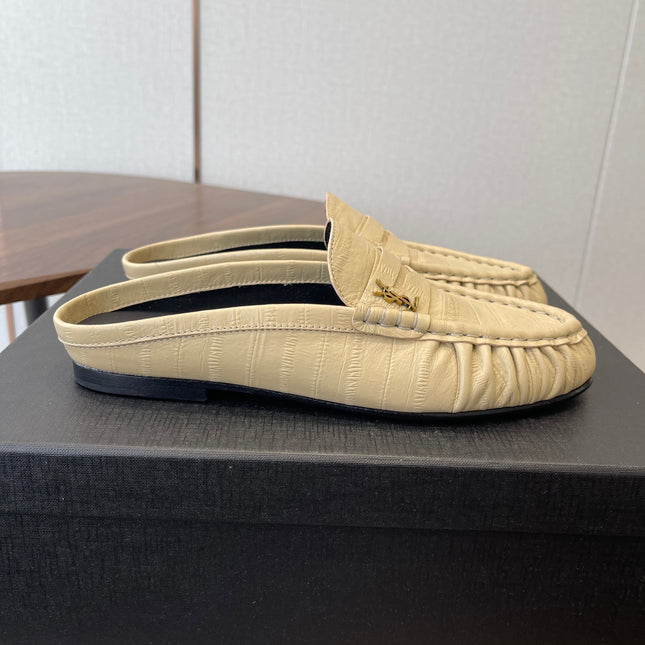 YSL 26S LOAFER MULES IN BEIGE CALFSKIN