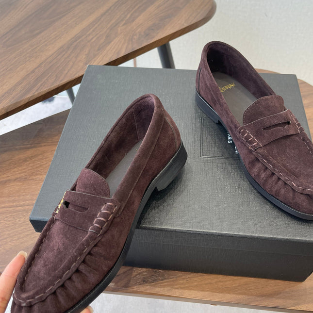 YSL 26S LOAFER IN DARK PLUM BROWN SUEDE