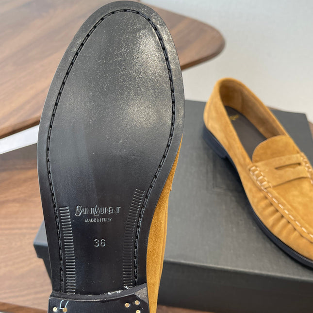 YSL 26S LOAFER IN CAMEL BROWN SUEDE