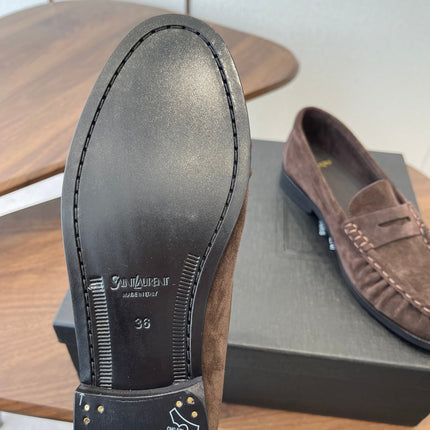 YSL 26S LOAFER IN EARTH BROWN SUEDE