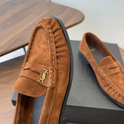 YSL 26S LOAFER IN BURNT ORANGE BROWN SUEDE
