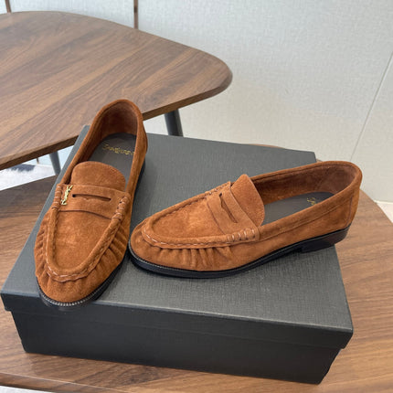 YSL 26S LOAFER IN BURNT ORANGE BROWN SUEDE