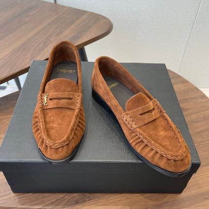 YSL 26S LOAFER IN BURNT ORANGE BROWN SUEDE
