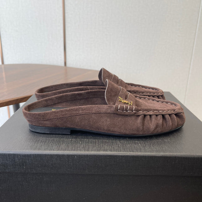 YSL 26S LOAFER MULES IN EARTH BROWN SUEDE