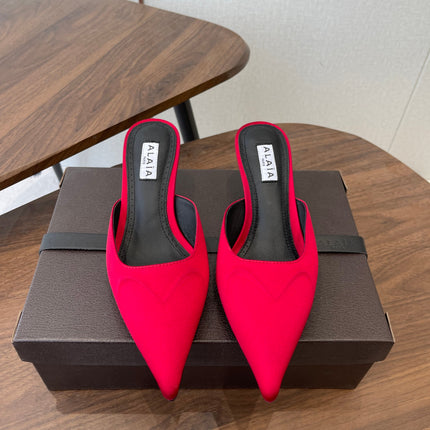 ALAIA 26S HEELED MULES 50 MM IN RED FABRIC