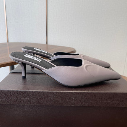 ALAIA 26S HEELED MULES 50 MM IN LAVENDER GREY FABRIC