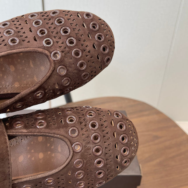 ALAIA 26S MARY JANE FLATS IN DARK BROWN SUEDE STYLE 1