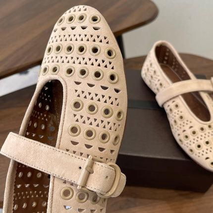 ALAIA 26S MARY JANE FLATS IN BEIGE SUEDE