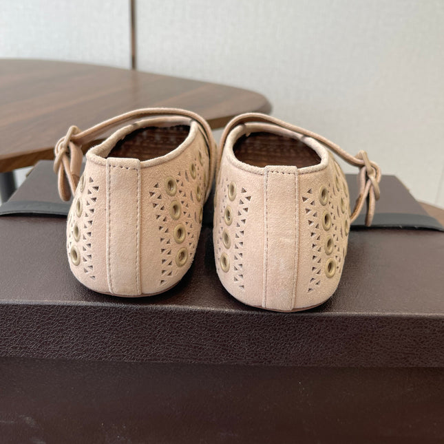 ALAIA 26S MARY JANE FLATS IN BEIGE SUEDE