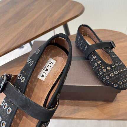 ALAIA 26S MARY JANE FLATS IN BLACK SUEDE
