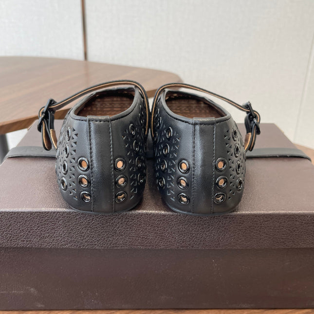 ALAIA 26S MARY JANE FLATS IN BLACK LAMBSKIN