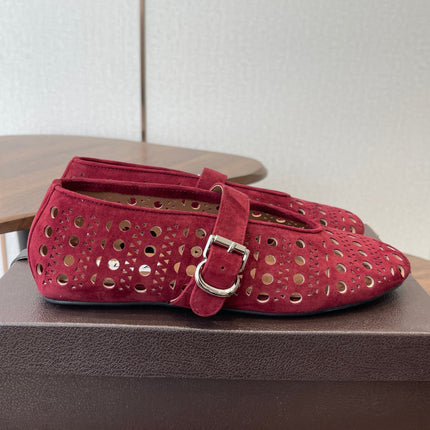 ALAIA 26S MARY JANE FLATS IN DARK RED SUEDE