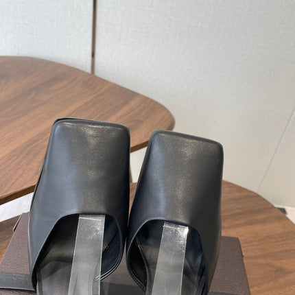 ALAIA 26S SQUARE-TOE HIGH HEELS 95 MM IN BLACK CALFSKIN
