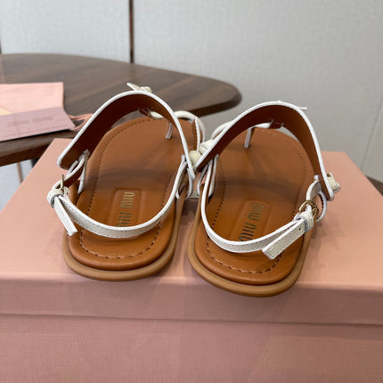 MIUMIU 26S FLIP FLOPS IN WHITE AND TAN BROWN CALFSKIN
