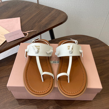MIUMIU 26S FLIP FLOPS IN WHITE AND TAN BROWN CALFSKIN