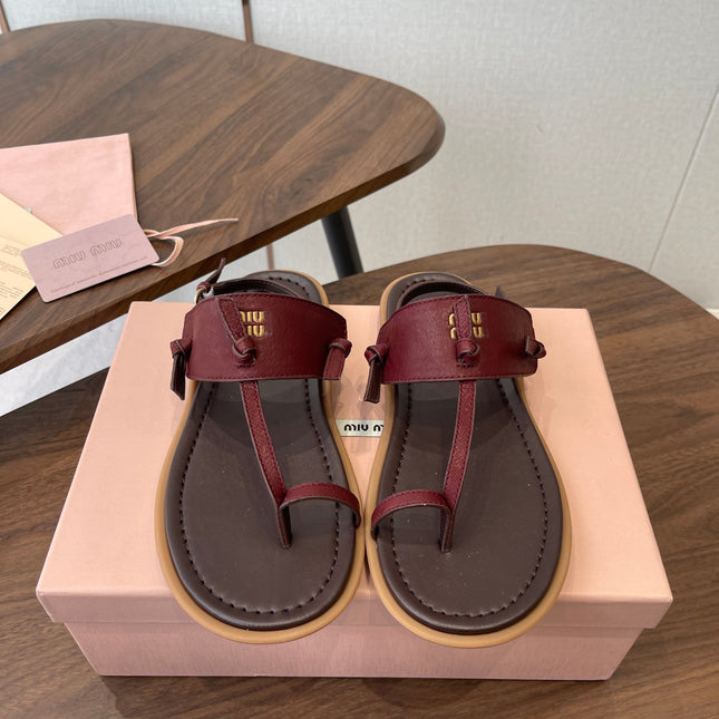 MIUMIU 26S FLIP FLOPS IN DARK BROWN AND BURGUNDY RED CALFSKIN
