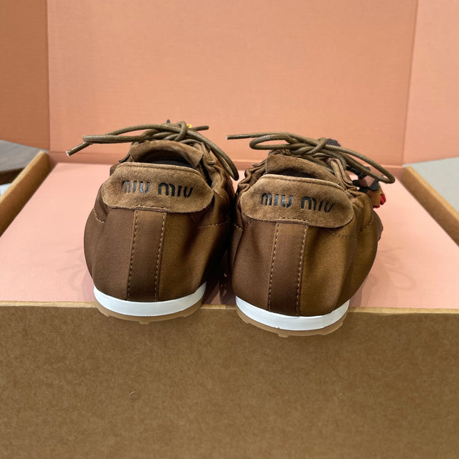 MIUMIU 26S SNEAKERS IN DARK BROWN PLUME SATIN