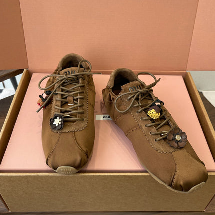 MIUMIU 26S SNEAKERS IN DARK BROWN PLUME SATIN
