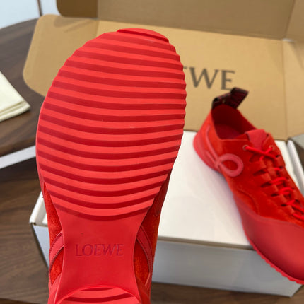 LOEWE 26S FLOW RUNNER SNEAKER 20MM IN DARK RED SUEDE