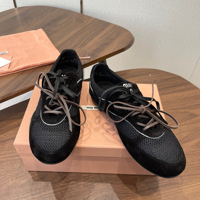 MIUMIU 26S SNEAKERS IN BLACK MESH AND SUEDE