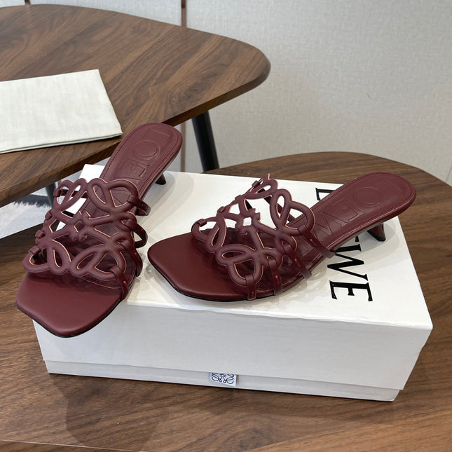 LOEWE 26S HIGH HEEL SANDALS IN WINE RED CALFSKIN
