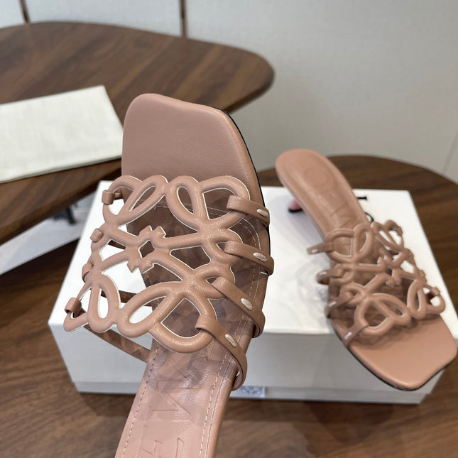 LOEWE 26S HIGH HEEL SANDALS IN TAUPE BROWN CALFSKIN