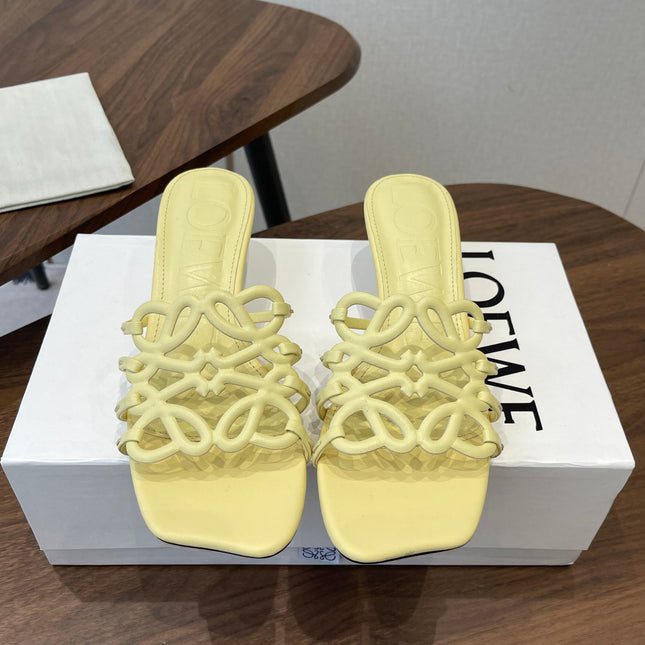 LOEWE 26S HIGH HEEL SANDALS IN BUTTER YELLOW CALFSKIN