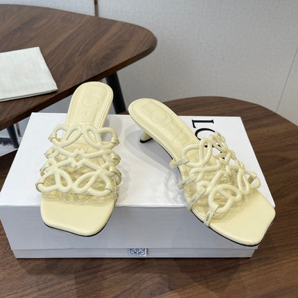 LOEWE 26S HIGH HEEL SANDALS IN LIGHT YELLOW CALFSKIN