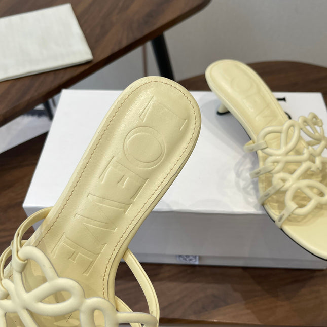 LOEWE 26S HIGH HEEL SANDALS IN LIGHT YELLOW CALFSKIN