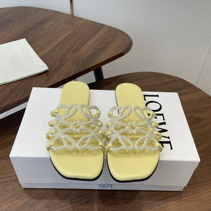 LOEWE 26S FLAT SANDALS IN YELLOW CALFSKIN WITH CRYSTALS