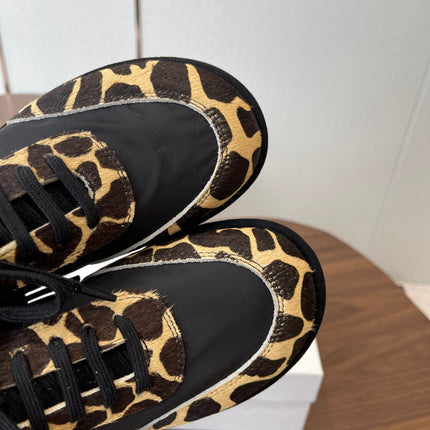 THE ROW 26S SNEAKERS IN LEOPARD PONY HAIR AND BLACK FABRIC