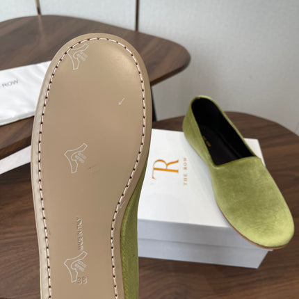THE ROW 26S BALLET FLATS IN LIGHT OLIVE GREEN VELVET