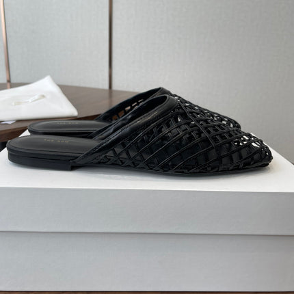 THE ROW 26S MULE SANDALS IN BLACK CALFSKIN