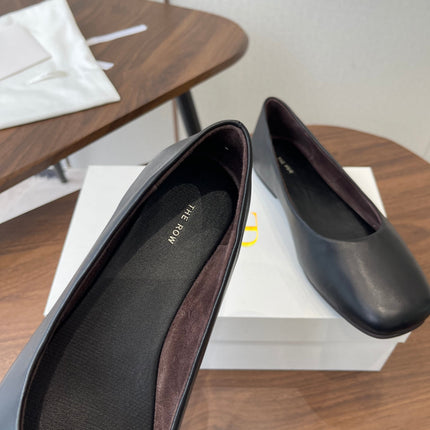 THE ROW 26S FLATS IN BLACK CALFSKIN