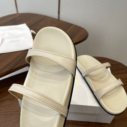 THE ROW 26S DOUBLE STRAP FLAT SANDALS IN IVORY WHITE CALFSKIN