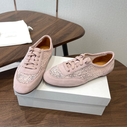 THE ROW 26S LACE UP SNEAKERS IN LIGHT PINK SUEDE