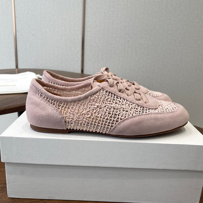 THE ROW 26S LACE UP SNEAKERS IN LIGHT PINK SUEDE