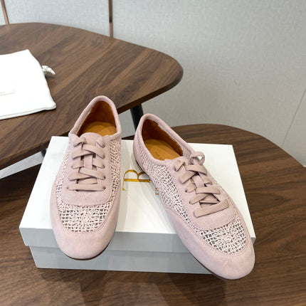 THE ROW 26S LACE UP SNEAKERS IN LIGHT PINK SUEDE