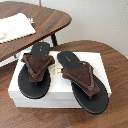 THE ROW 26S T STRAP THONG SANDALS IN CHOCOLATE BROWN SUEDE