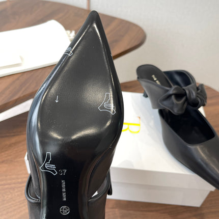 THE ROW 26S SLINGBACK POINTED HEELS IN BLACK CALFSKIN WITH BOW