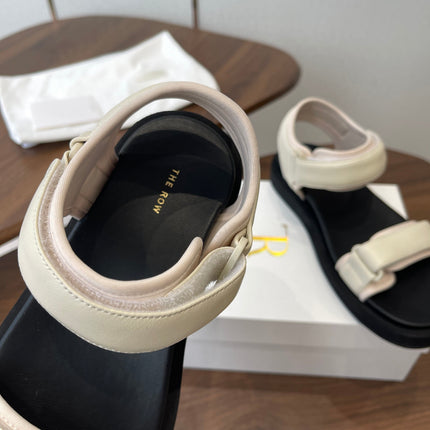 THE ROW 26S DOUBLE STRAP SANDALS IN IVORY WHITE CALFSKIN