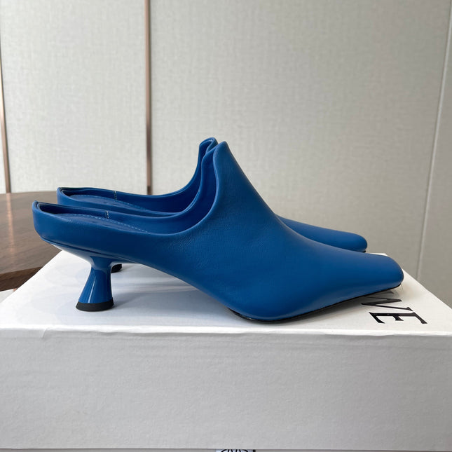 LOEWE 26S EMILY MULE 55MM IN BLUE CALFSKIN