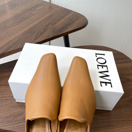 LOEWE 26S EMILY MULE 55MM IN TAN BROWN CALFSKIN