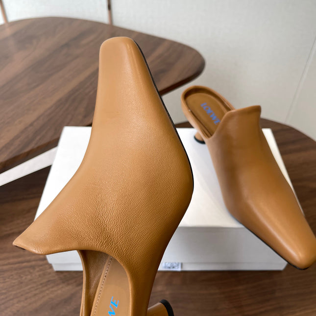 LOEWE 26S EMILY MULE 55MM IN TAN BROWN CALFSKIN