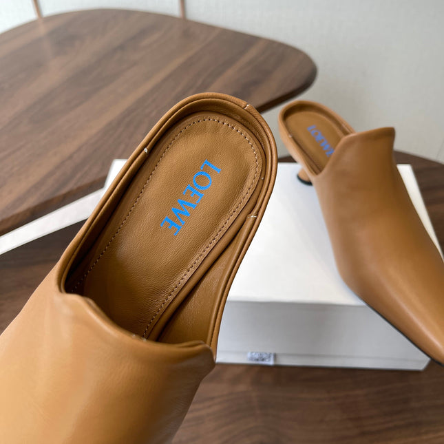 LOEWE 26S EMILY MULE 55MM IN TAN BROWN CALFSKIN