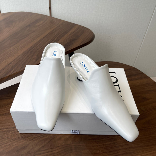 LOEWE 26S EMILY MULE 55MM IN WHITE CALFSKIN
