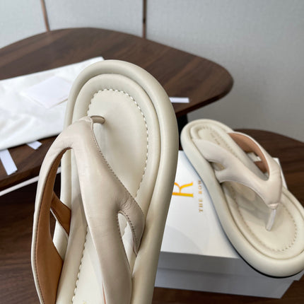 THE ROW 26S PUFFED THONG SANDALS IN IVORY WHITE CALFSKIN