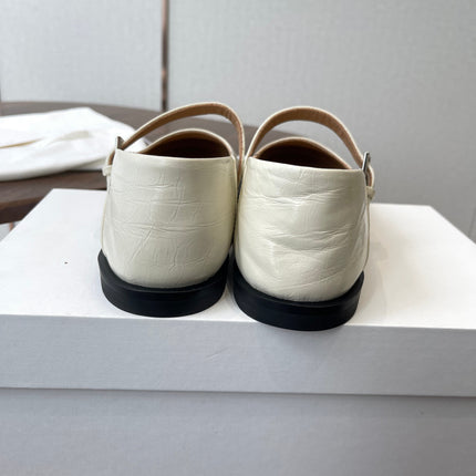 THE ROW 26S MARY JANE FLATS IN WHITE PATENT CALFSKIN
